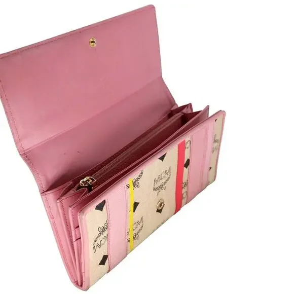 MCM Visetos Monogram Long Pink Gold Hardware Wallet MM-W1005P-A006
